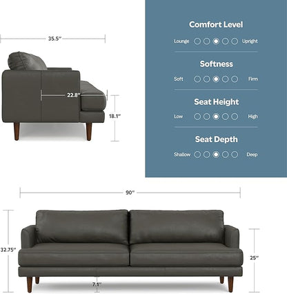 SIMPLIHOME Livingston 90-inch Wide Sofa in Charcoal Grey Woven-Blend Fabric, Handcrafted Mid-Century Modern Oversized 3-Seater Couch Sofa for Living Room or Family Room, Solid Wood Frame