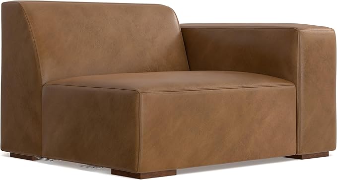 SIMPLIHOME Rex Left-Facing Modular Sectional Sofa in Full-Grain Genuine Leather, Caramel Brown, 122-inches Wide, Handcrafted Modern-Style 4-Seater L-Shaped Leather Couch with Left Chaise