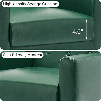 Accent Chair, Mid-Century Modern PU Leather Chairs with Arms for Living Room, Comfy Upholstered Club Single Sofa Armchair for Bedroom Waiting Room with Solid Wood Frame（Leather Green, Set of 2)
