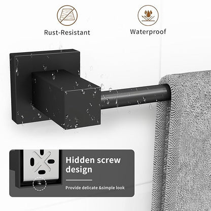 Matte Black Bathroom Accessories Set, 4 Pieces Bathroom Hardware Set with Towel Racks for Bathroom,16 Inch Towel Bar, Stainlless Steel Bathroom Set Wall Mounted