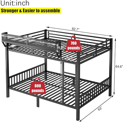Stronger & Higher Quality Heavy Duty Bunk Bed Queen Over Queen Size Bunkbed, Thickened Safer More Stable Steel Metal Queen Bunk Bed (Faster Assembly) (Queen Over Queen)