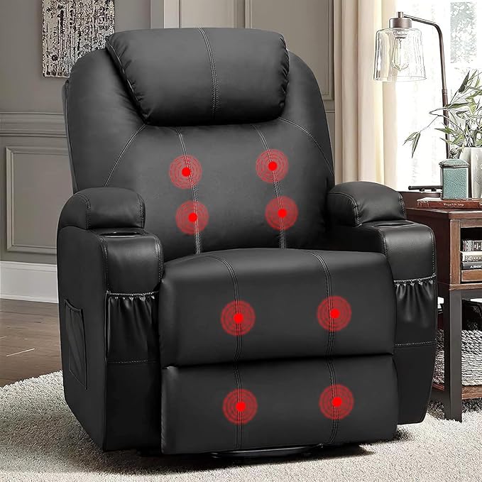 Flamaker Power Lift Recliner Chair Electric Lift Recliner for Elderly Power Lift Recliner Chair with Cup Holders Side Pockets for Living Room (Leather, Dark Black)