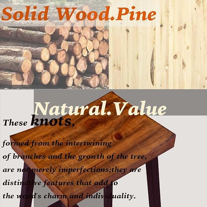 OUllUO Bar Stools Set of 2, Backless Saddle Barstools, 25" Counter Height Bar Stools, Solid Wood Counter Stools with Metal Frame, 521P-BBWD