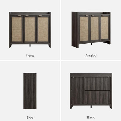 SICOTAS Shoe Storage Cabinet, 30 Pairs Rattan Shoe Cabinet Storage for Entryway, 6-Tier 41" Tall Large Shoe Cabinet, Boho Farmhouse Cabinet with Doors for Entryway Hallway Living Room, Black Oak