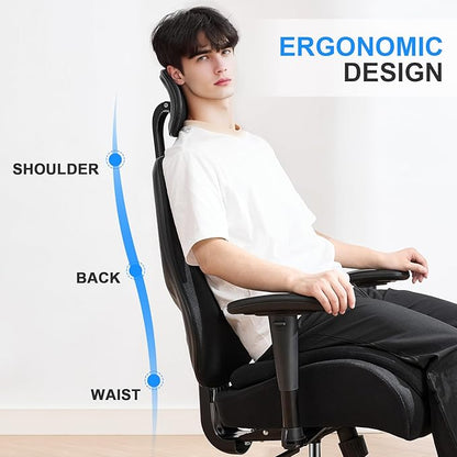 Ergonomic Home Office Desk Chair,Breathable Mesh Chair with Expanded High Back Lumbar Support,Adjustable Height,Armrests and Headrest