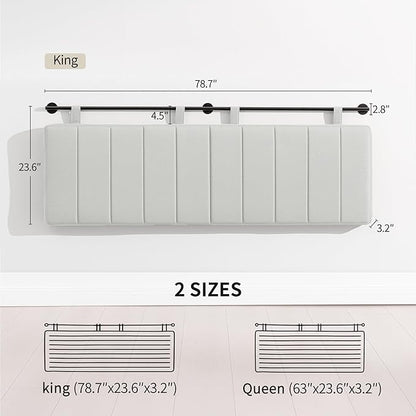 UEV King Headboard Only, Wall Mounted Hanging Upholstered Bed Head Board, Modern Vertical Channel Design of Fine Linen, Elegant Light Yellow Fluted Headboard for Bedroom (Light Yellow, Queen Size)
