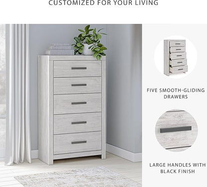 Signature Design by Ashley Cayboni Vintage 5 Drawer Wide Chest with Safety Stop for Bedroom, White