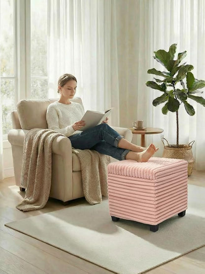 17.7 inches Faux Fur Ottomans Cube with Legs, Metal Framed Vanity Stool Chair Storage Ottoman Foot Rest Stool, Holds 770 LB for Dorm Living Room Bedroom Pink UASND643P