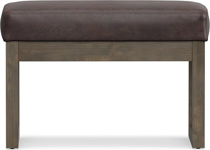 SIMPLIHOME Milltown 27 inch Wide Contemporary Rectangle Footstool Ottoman Bench in Distressed Brown Vegan Faux Leather, Assembled, for the Living Room and Bedroom