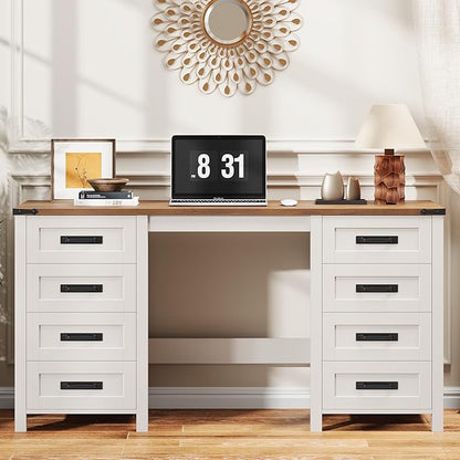 Vabches Farmhouse 60.6” Executive Desk with 7 Drawers, Computer Desk with File Drawer for Hanging Files A4, Workstation for Home Office, Study.