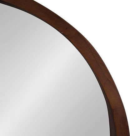 Kate and Laurel Hutton Round Decorative Modern Wood Frame Wall Mirror, 22 Inch Diameter, Walnut Finish