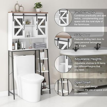 Vabches Over The Toilet Storage Cabinet, Farmhouse Storage Cabinet Over Toilet with Sliding Barn Door，Home Space-Saving Toilet Rack, for Bathroom, Restroom, Laundry