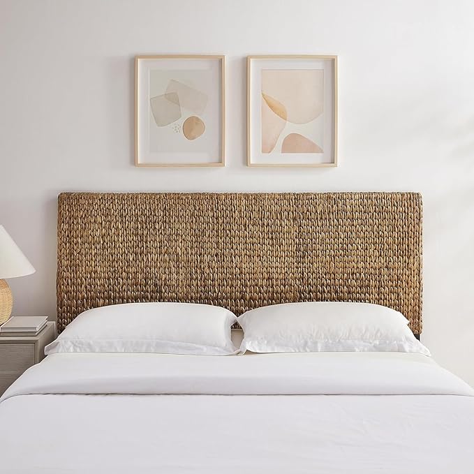 Headboard Coastal Design Handwoven Seagrass Matte Black Feet Rustic Decor King