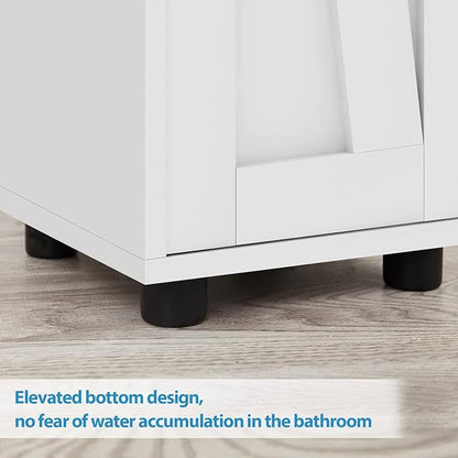Maupvit Bathroom Cabinet with Adjustable Shelf, Storage Cabinet for Small Space, Tall Bathroom Storage Cabinet with Retractable Toilet Paper Rod, Narrow Cabinet with 2 Doors, 8 Compartments (White)