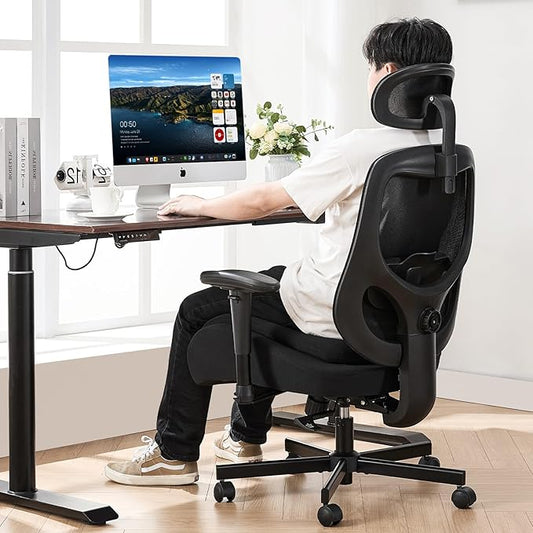 Ergonomic Home Office Desk Chair,Breathable Mesh Chair with Expanded High Back Lumbar Support,Adjustable Height,Armrests and Headrest