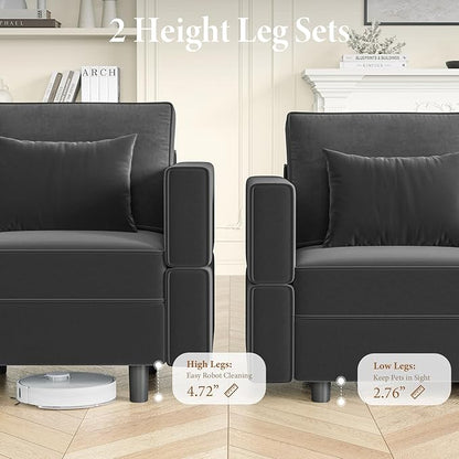 Vesgantti Sectional Couches with Storage Seats, 118" L Shaped Convertible Modular Sectional Sofa, 4 Seat & 1 Ottoman Velvet Storage Chaises Deep Seat Couch for Living Room, Bedroom, Apartment, Gray
