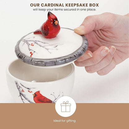 Bits and Pieces - Ceramic Cardinal Trinket Box - Cardinal Keepsake and Jewelry Box - Home Décor