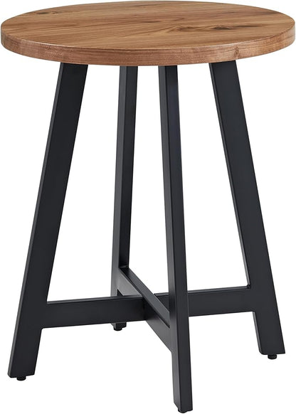 Lavish Home End Table - Industrial Side Table with MDF Top and Metal Frame - Round Table for Living Room, Bedroom, Hallway, or Dorm Room (Walnut)