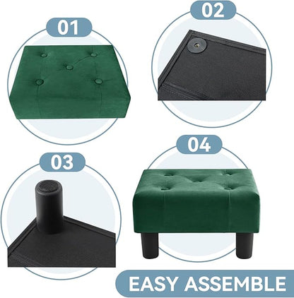 Poofzy Small Foot Stool Ottoman, Velvet Ottoman Foot Rest with Legs, Rectangle Foot Rest for Couch, Footstools and Ottomans Small for Living Room and Entryway (Green)