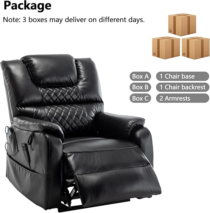 Power Lift Recliner Chair Recliners for Elderly,Lay Flat Air Leather Recliner with Heat and Massage,Dual Motor Lounge Recliners for Living Room