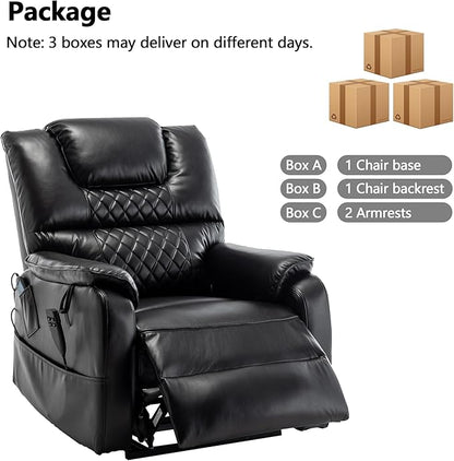 Power Lift Recliner Chair Recliners for Elderly,Lay Flat Air Leather Recliner with Heat and Massage,Dual Motor Lounge Recliners for Living Room
