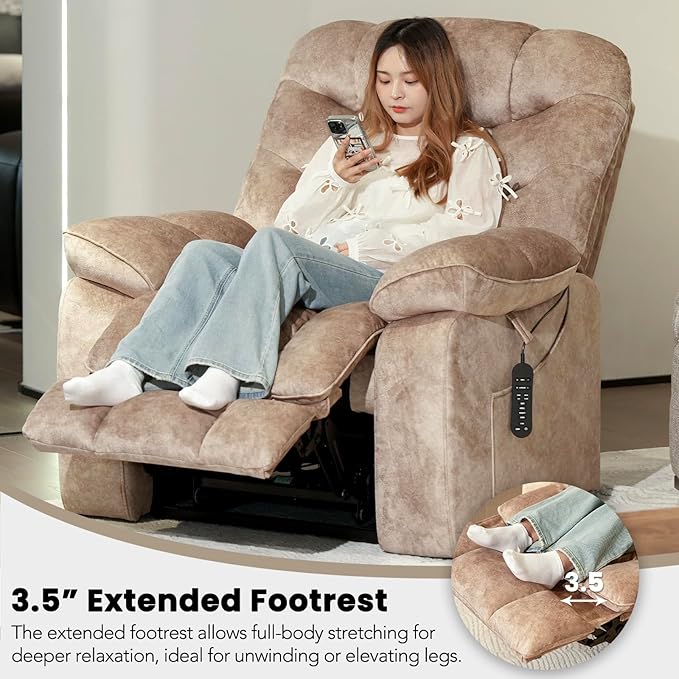 EONIX Large Lay Flat Power Lift Recliner Chair for Elderly with Heat and Massage, 400lbs Dual Motor Electirc Lift Chair with Extended Footrest, SLRY007062, Beige