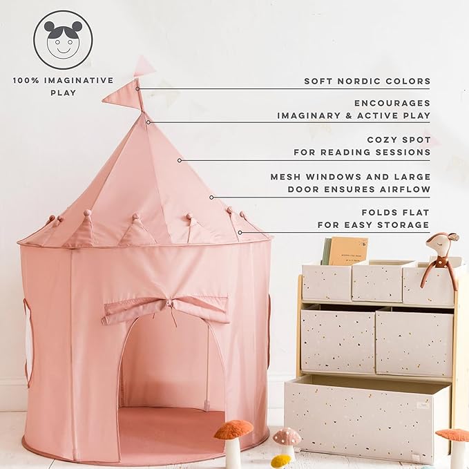 3 Sprouts Kids Play Tent - Sustainable Recycled Fabric – Fun Spacious Childs Playhouse for Indoor Games for Boys & Girls - Durable Fort Pop Up House for Toddlers & Children Age 3-10 - Pink