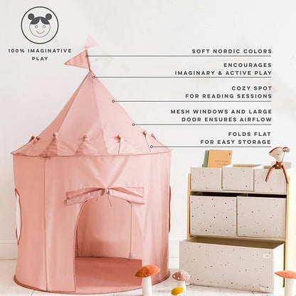 3 Sprouts Kids Play Tent - Sustainable Recycled Fabric – Fun Spacious Childs Playhouse for Indoor Games for Boys & Girls - Durable Fort Pop Up House for Toddlers & Children Age 3-10 - Pink