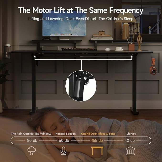 ONBRILL Standing Desk with 2 Adjustable Monitor Shelves, 71 x 24 Inches Electric Stand Up Desk with Memory Controller and Adjustable Height from 28-46 inches for Computer Workstations, Black