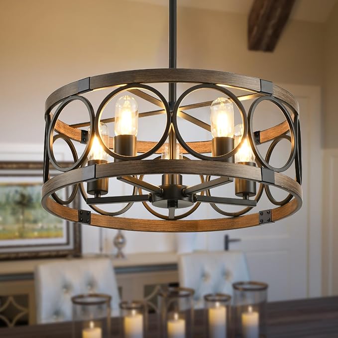 Flush Mount Ceiling Light Fixture Ceiling Mount,5 Light Black Farmhouse Chandelier 19.7" Rustic Farmhouse Chandelier Modern Pendant Light Fixtures for Kitchen Lighting Fixture