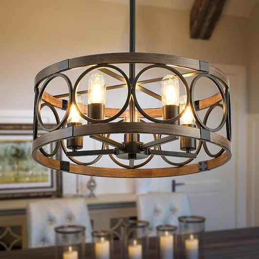 Flush Mount Ceiling Light Fixture Ceiling Mount,5 Light Black Farmhouse Chandelier 19.7" Rustic Farmhouse Chandelier Modern Pendant Light Fixtures for Kitchen Lighting Fixture