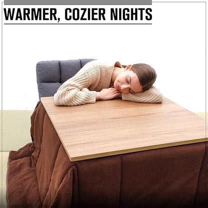 BJDesign Kotatsu - Japanese Heated Table - Wooden Chabudai Furniture with 120V Electric Heater - Low-Lying Dining and Work Desk with Temperature Control Knob (29x29in, Natural)