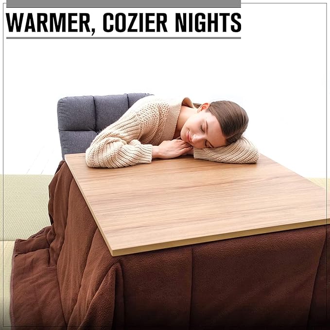 BJDesign Kotatsu - Japanese Heated Table - Wooden Chabudai Furniture with 120V Electric Heater - Low-Lying Dining and Work Desk with Temperature Control Knob (29x29in, White)