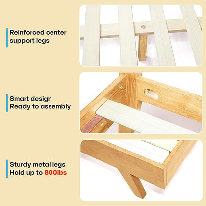 ACACIA Harmony Queen Platform Bed Frame – Solid Rubber Wood, Natural Oak Finish, Mid-Century Design, Signature Circular Wood Texture, 800lbs Support, No Box Spring Needed, Easy Assembly, Easy Assembly