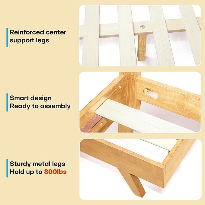 Acacia Harmony King Platform Bed Frame – Solid Rubber Wood, Natural Oak Finish, Mid-Century Style, Bold Circular Wood Pattern, 800lbs Capacity, No Box Spring Needed, Easy Assembly