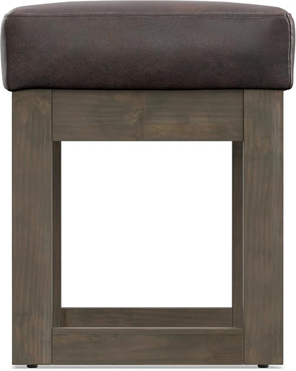 SIMPLIHOME Milltown 27 inch Wide Contemporary Rectangle Footstool Ottoman Bench in Distressed Brown Vegan Faux Leather, Assembled, for the Living Room and Bedroom