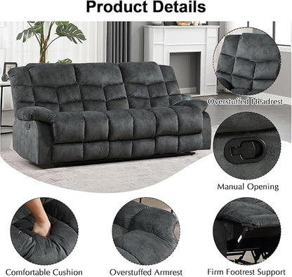 CANMOV Manual Reclining Sofa Set, 3 Pieces Sofa Set, Manual Recliner Chair, Reclining Loveseat and 3-Seat Sofa for Living Room, Furniture Set, Grey(1+2+3)