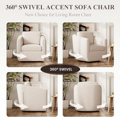 360° Swivel Accent Chair Set of 2 with Pillow - Comfy Living Room Armchair No-Sag Foam & Sturdy Metal Base, Fully Assembled Swivel Accent Single Sofa for Bedroom Living Room, Office, Beige