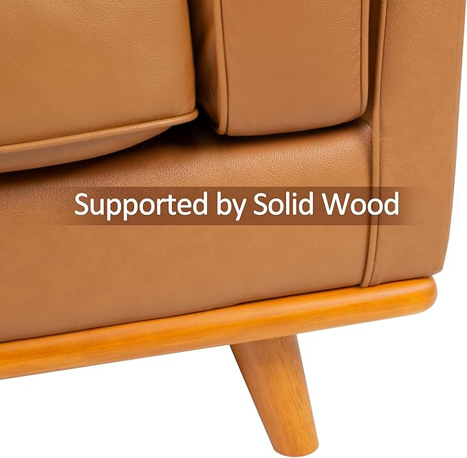 MCombo Napa Leather Accent Chair, 41.9'' Wide Leather Chair for Living Room, Office, Solid Wood Accent, VE792 (Cognac Tan)