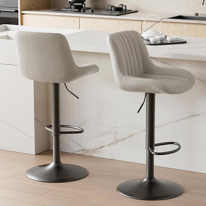 Nalupatio Bar Stools Set of 2, Adjustable Modern Swivel Bar Stools with Backs, Counter Height Performance Fabric Island Chairs for Home Kitchen, Light Gray