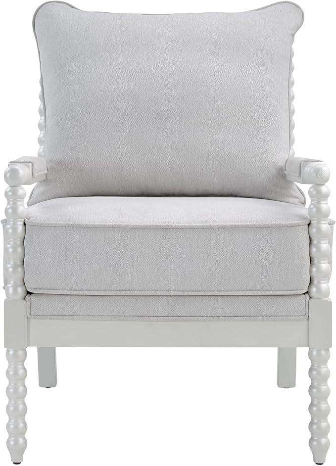Morden Fort Linen Fabric Spindle Accent Chairs Set of 2, French Style Chairs with High Resilience Spring Cushion and Armrest Pads, Leisure Armchair for Living Room Bedroom Farmhouse Office Balcony