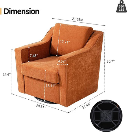 Pia Ricco 360° Swivel Accent Chair, Plush Oversized Chenille Fabric Armchair with Removable Cover for Living Room and Reception,Orange