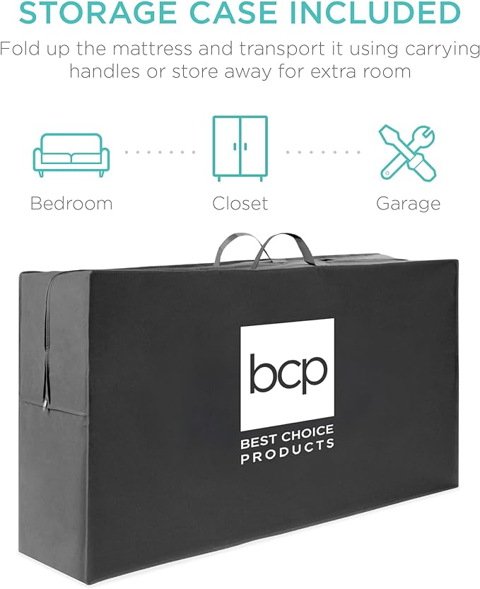 Best Choice Products 4in Portable Twin-Size Mattress, Tri-Fold Mattress for Camping, Guest, Toddler, Foam Plush w/Carry Case - Taupe