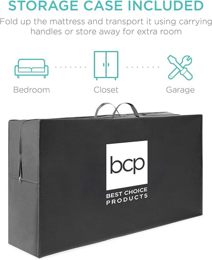 Best Choice Products 4in Portable Twin-Size Mattress, Tri-Fold Mattress for Camping, Guest, Toddler, Foam Plush w/Carry Case - Taupe