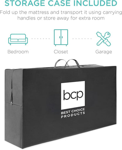 Best Choice Products 4in Portable Full-Size Mattress, Tri-Fold Mattress for Camping, Guest, Toddler, Foam Plush w/Carry Case - Seafoam