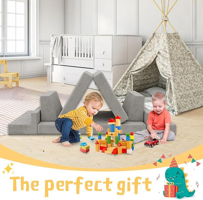 Modular Kids Play Couch,Kid Couches for Toddler & Children,Child Sectional Sofa Fort Building for Playroom Furniture,Convertible Sofa for Boys & Girls, Grey