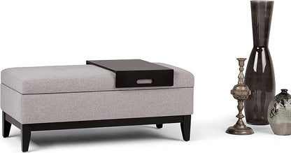 SIMPLIHOME Oregon 42 inch Wide Contemporary Rectangle Storage Ottoman Bench with Tray in Cloud Grey Linen Look Fabric, Assembled, For the Living Room, Entryway and Family Room