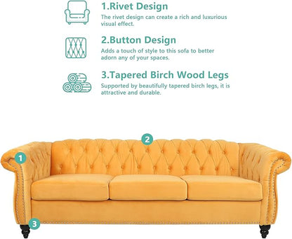 Living Room Velvet Sofa and Loveseat set, Mid Century Modern Upholstered Couch with Cushions, 2-Piece Home Sofa Furniture Sets, Comfy Tufted Chesterfield Couches for Living Room, Bedroom, Office