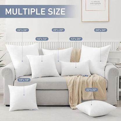Leeden 22x22 Pillow Inserts, 22 Inch Decorative Throw Pillow Inserts, Soft Fluffy Square Throw Pillows for Couch, Sofa, Bed, and Home Decor White Cushion Pack of 2
