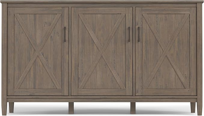 SIMPLIHOME Ela Solid Wood 60 inch Wide Transitional Wide Storage Cabinet in Smoky Brown for The Living Room, Entryway and Family Room